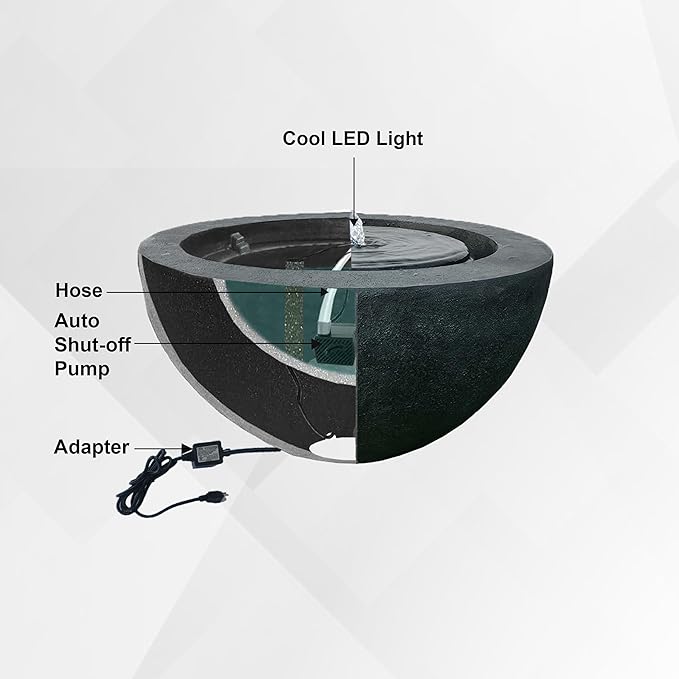 Xbrand 19.8" W Round Polyresin Indoor/Outdoor Sphere Water Fountain with LED Light, Garden/Patio