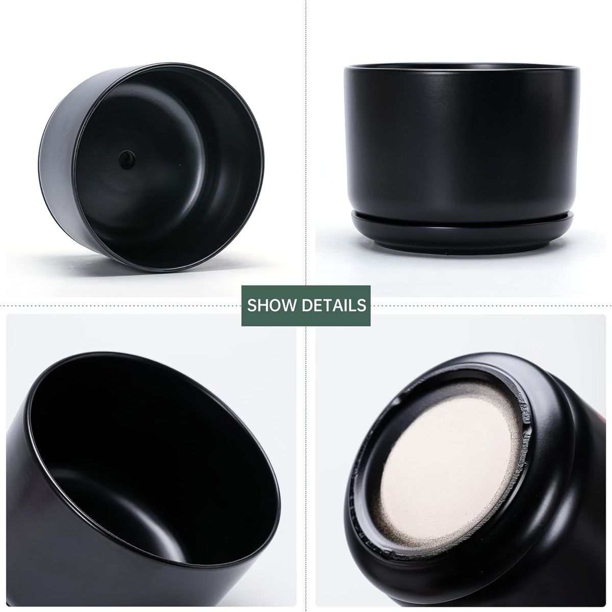 Ton Sin Plant Pots, 4.1+5.1+6.5 inch, Set of 3, Ceramic Planters with Drainage Hole and Saucer