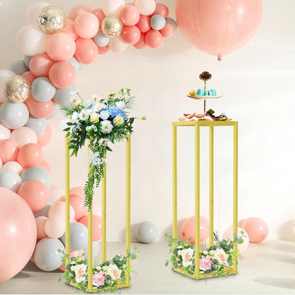 Gold Cylinder Stands for Party,2pcs Wedding flower stand,Metal Square Pedestal Stand for Display