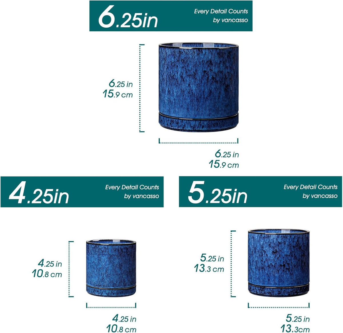 vancasso Ceramic Plant Pots, 3 Piece Planters for Indoor Plants, 4.25+5.25+6.25 Inch Flower Pots