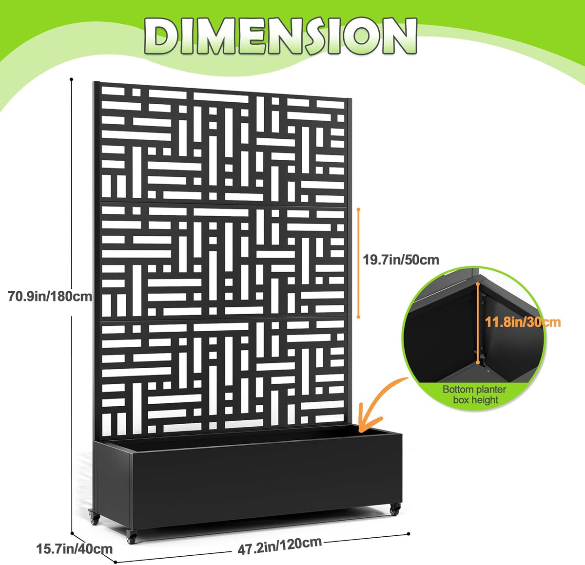 15.7"×70.9"×47.2" Metal Raised Garden Bed with Trellis and Wheels - Tall Trellis Planter Box for