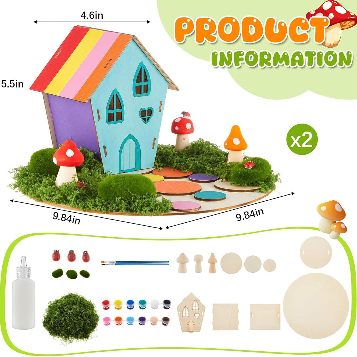 Kathfly 2 Sets Wooden Fairy House Craft Kit, Fairy Garden Kit with Paints & Decorations, Unpainted