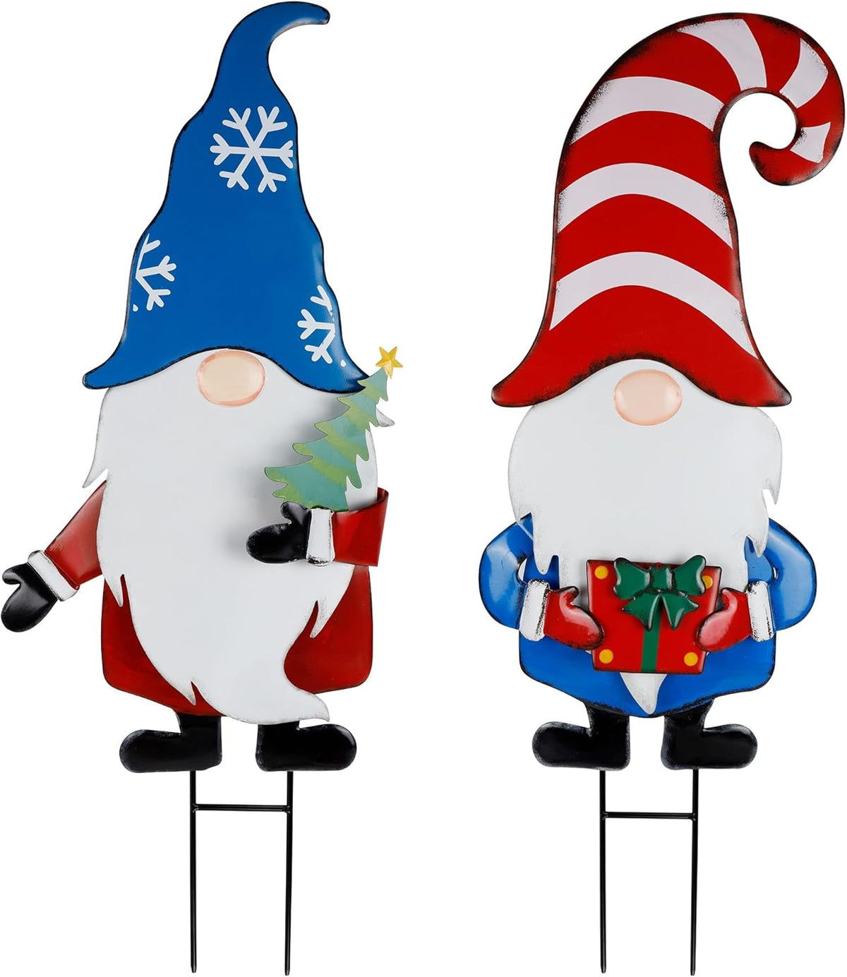 Hausse 2 Pack Garden Metal Gnome Stakes, 33 Inch Christmas Decorative Gnomes Stakes, Yard Signs for