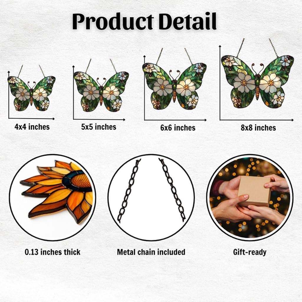 Daisy Fresh Butterfly Acrylic Suncatcher Stained Glass Effect Window Car Hanging Christmas Ornament