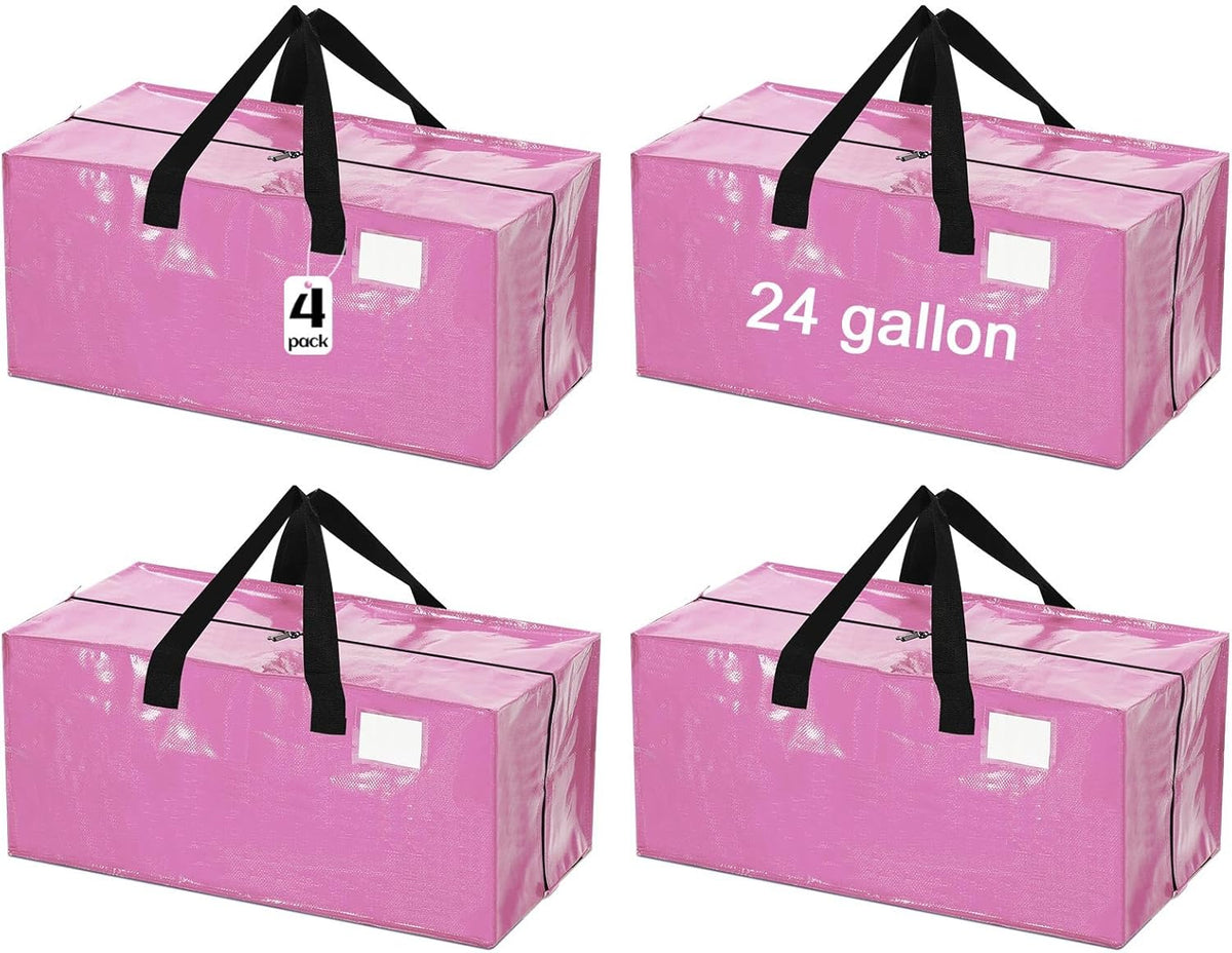4 Pcs 24 Gallon Large Moving Bags with Zipper and Handles Foldable Storage Duffle Bags Heavy Duty