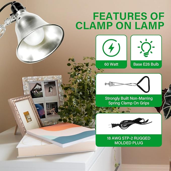 Simple Deluxe Clamp Lamp Light 60 Watt with 5.5 Inch Aluminum Reflector (no Bulb Included), 6 Feet