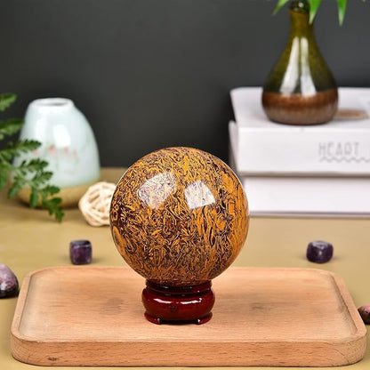 JIC Gem Real Natural Gemstone Sphere Jade Crystal Ball Mineral Quartz Stone with Decorative Stand