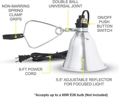 Simple Deluxe Clamp Lamp Light 60 Watt with 5.5 Inch Aluminum Reflector (no Bulb Included), 6 Feet