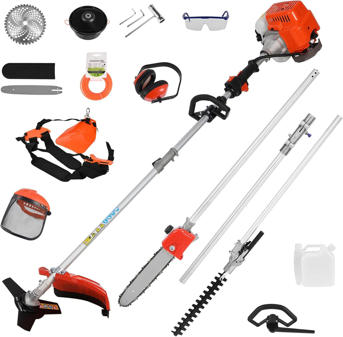 Gas Weed Eater 6 in 1 Hedge Trimmer Grass Trimmer, 52cc 2 Cycle Weed Wacker with Anti-Slip Handle