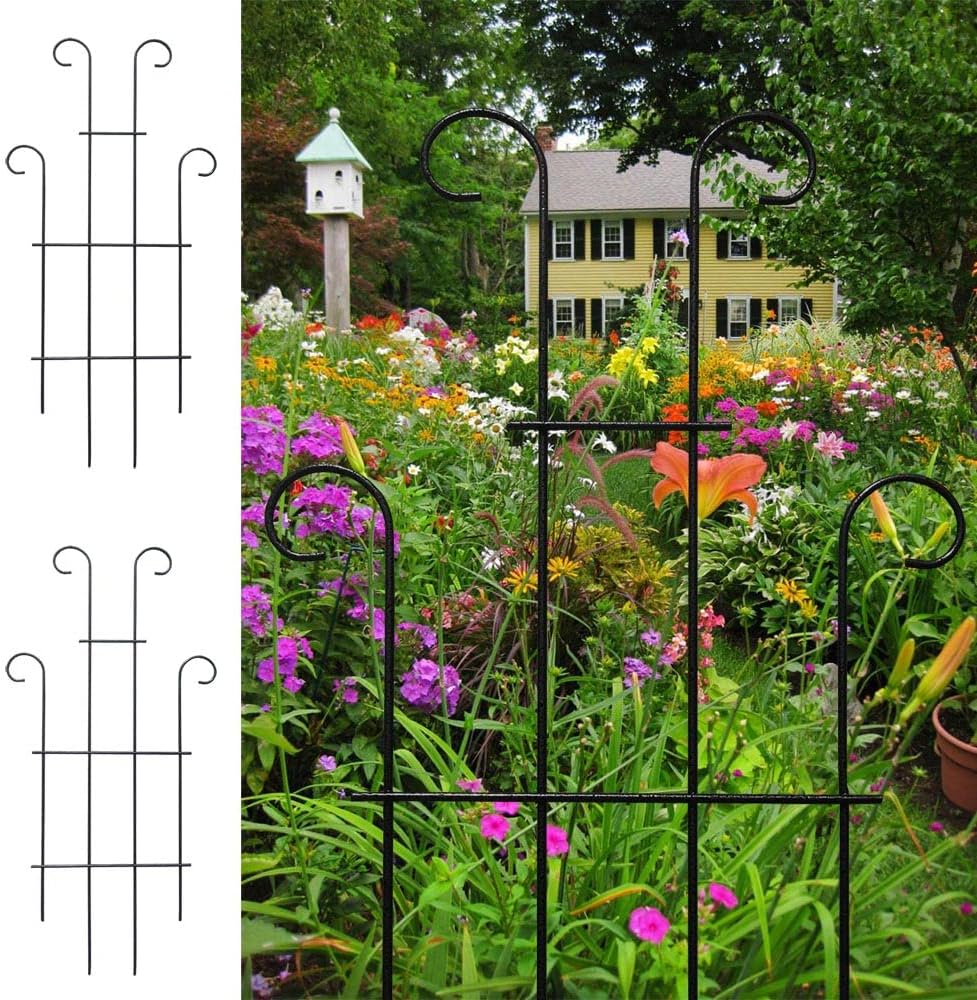 2 Pack Black Coated Wave Pot Trellis Panel 31'' Plant Stakes for Climbing Plants Outdoor Roses