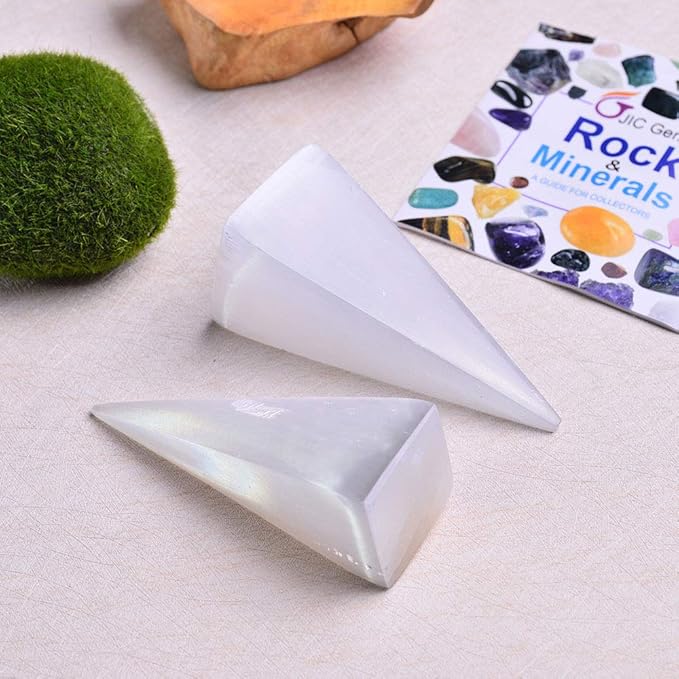 JIC Gem 2pcs Selenite Pyramid 4" Crystal Point White Reiki Healing Crystal Stone for Energy