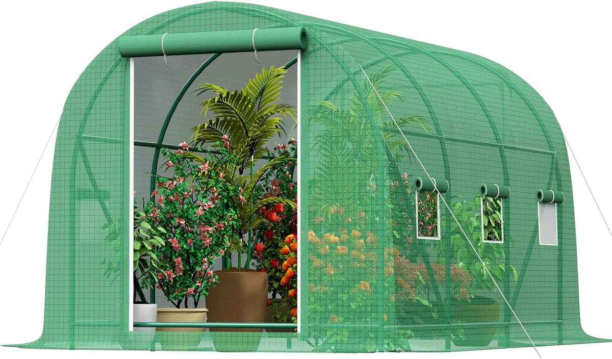 12x7x7 FT Greenhouse, Outdoor Walk-in GreenHouses with Screen Windows and Dual Zippered Door