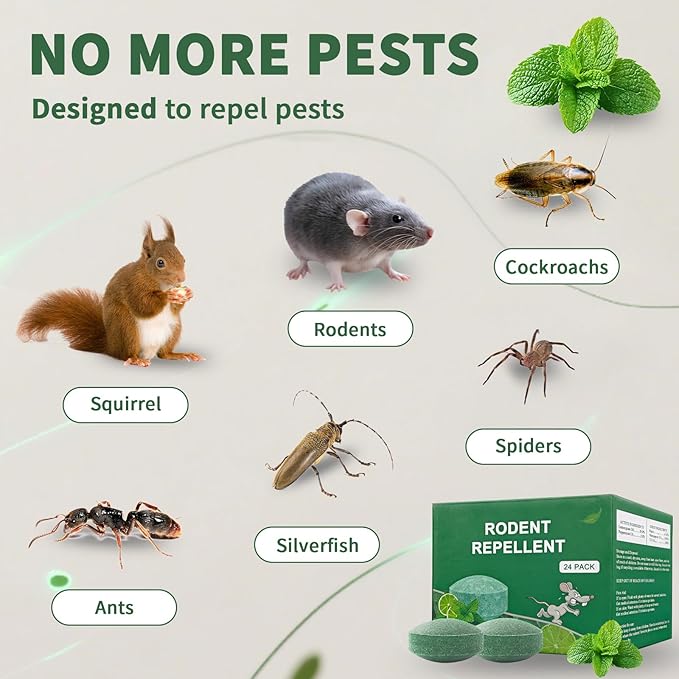 Mouse Rodent Repellent, 24 Pack Peppermint Oil to Repel Mice and Rats– Works for Mice Repellent