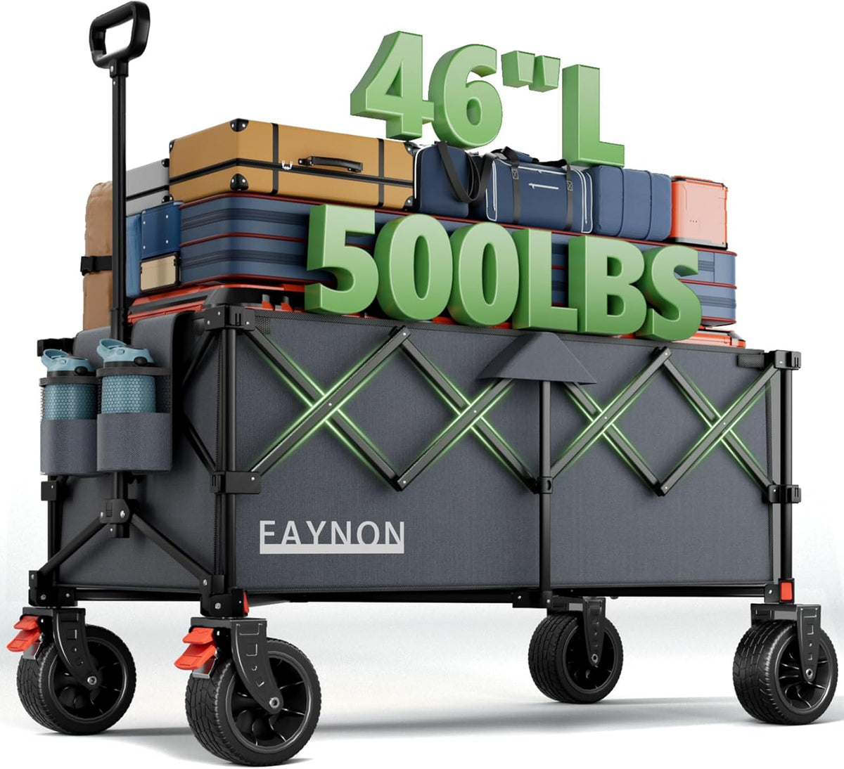 46" L Collapsible Foldable Extended Wagon, 500LB Weight Capacity with 280L Heavy Duty Folding