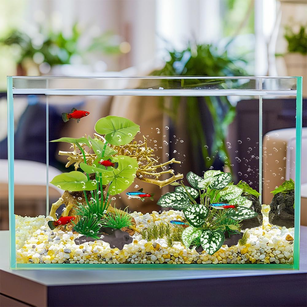 3-Pack Artificial Aquarium Plants Set - 2×6 inch & 1×5 inch Realistic Plastic Fish Tank Decor with