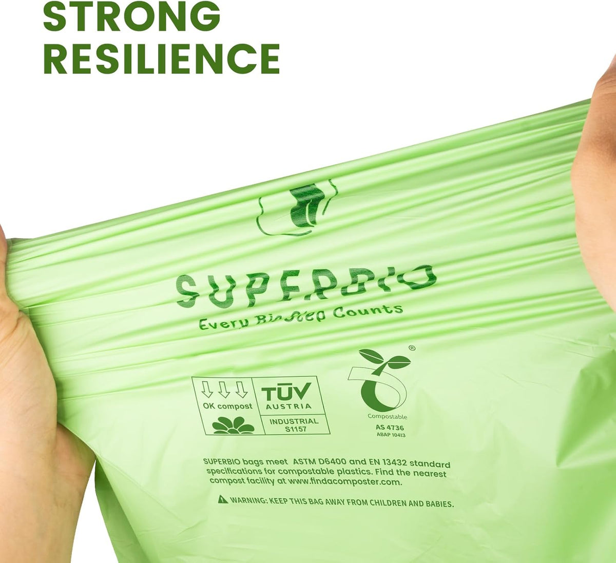 SUPERBIO 8 Gallon Compostable Drawstring Kitchen Waste Bags,30.3 Liter, 30 Count, 1 Mil,Heavy Duty
