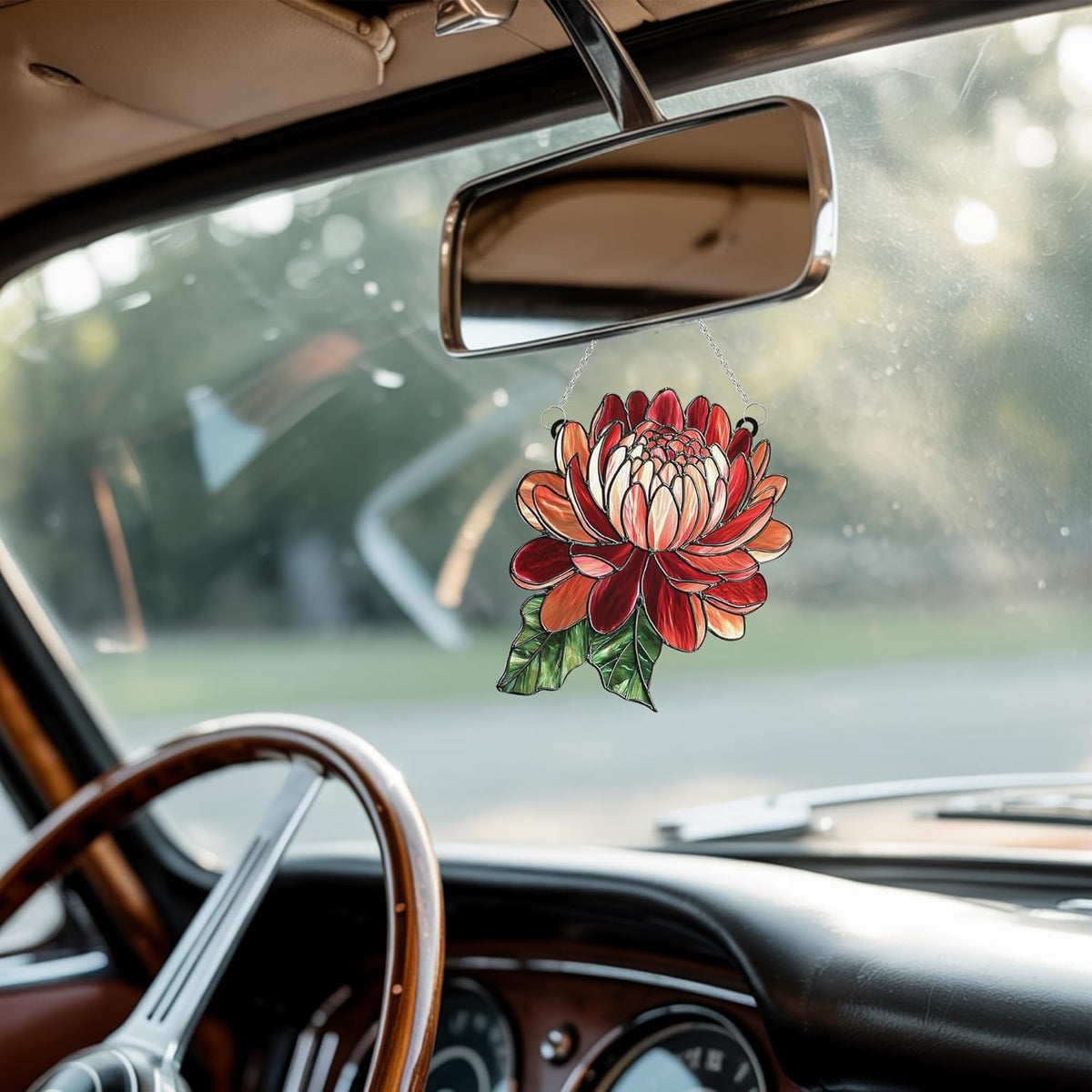 Dahlia August Flower Acrylic Suncatcher Stained Glass Effect Window Car Hanging Christmas Ornament