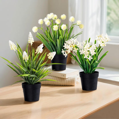 3 Pack Fake Small Plant Artificial Potted Flowers for Home Decor Fake Flower Plant Greenery Mini