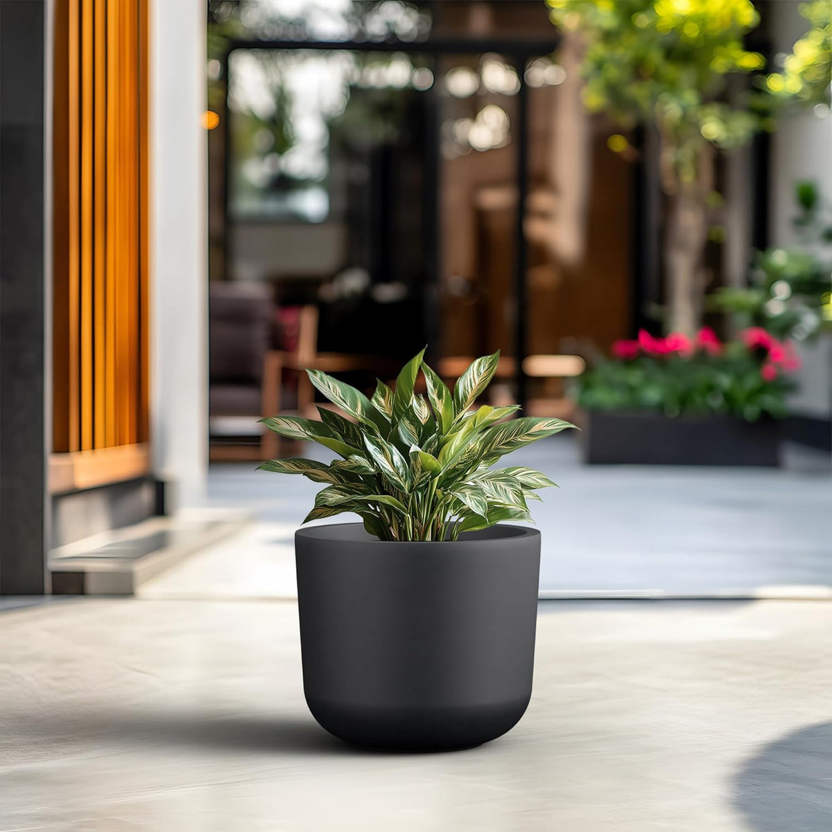 Kante Round Concrete Planter, 13.2 Inch Dia Classic Style Large Plant Pot with Drainage Hole for