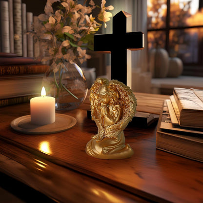 INLOMEM Praying Angel Figurine, Sculpted Hand-Painted Figurine Angel Wings Statue for Home Decor or