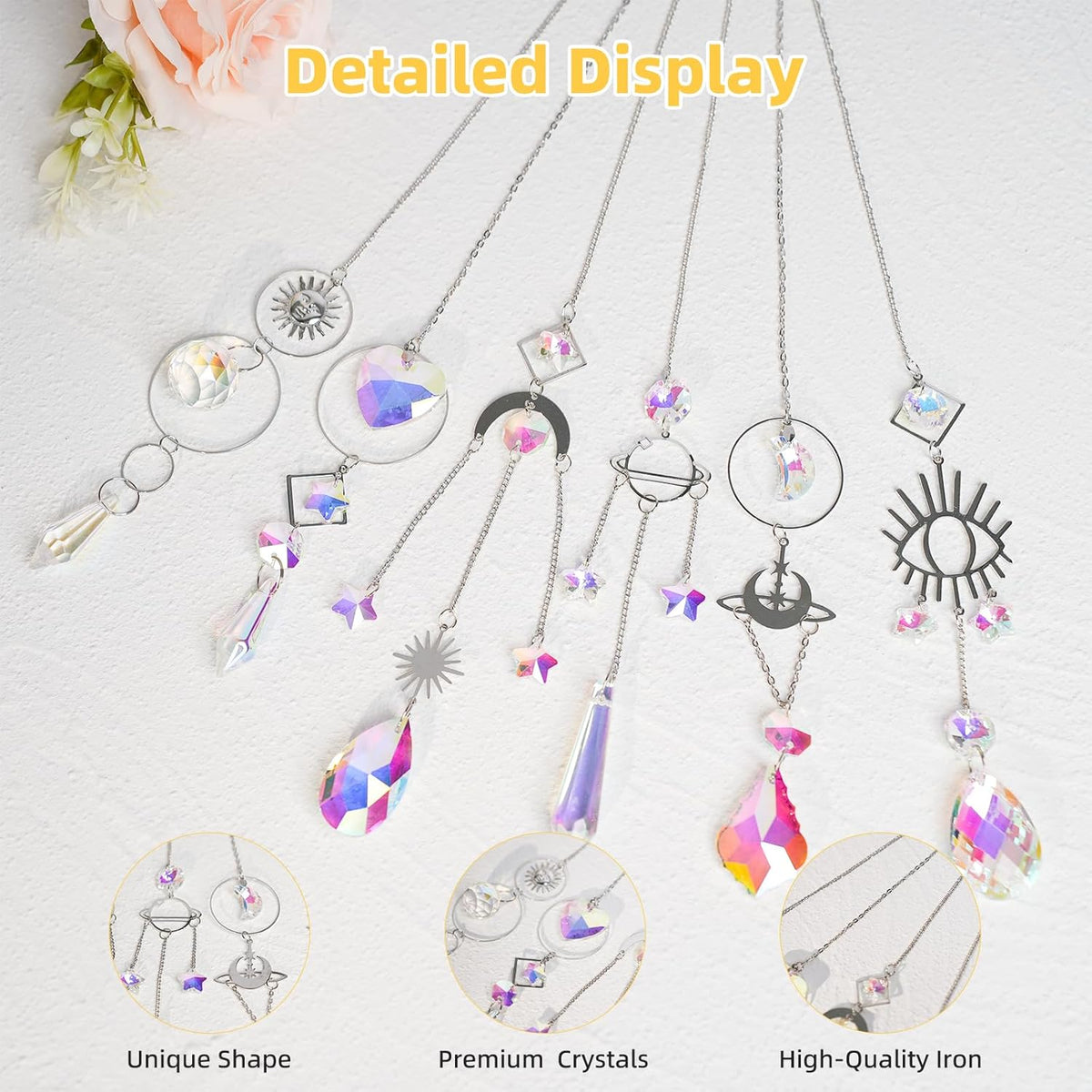 Sun Catchers 6Pieces Colorful Crystals Suncatcher with Chain Pendant Ornaments Hanging Crystals