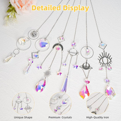 Sun Catchers 6Pieces Colorful Crystals Suncatcher with Chain Pendant Ornaments Hanging Crystals