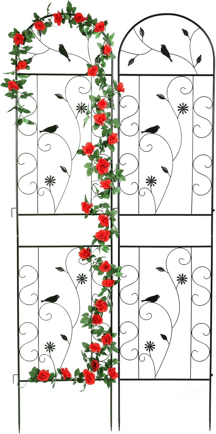 Metal Garden Trellis for Climbing Plants, 2 Pack 86.5" x 19.7" Black Plant Trellis Outdoor