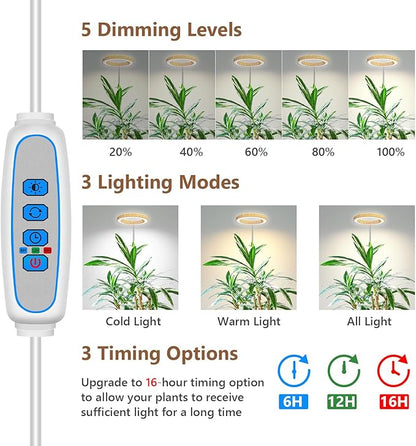 Grow Lights for Indoor Plants, Full Spectrum Plant Lights for Indoor Growing with 6/12/16H Timer, 3