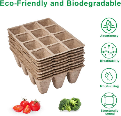 10 Pack Seedling Starter Trays - 120 Cells,Biodegradable Seed Starter Trays for