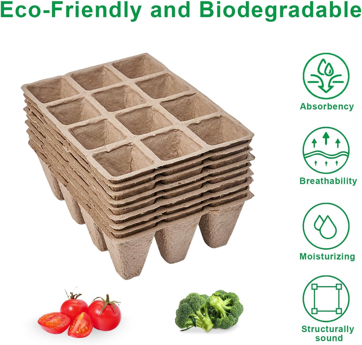 Seedling Starter Traysk,Biodegradable Seed Starter Trays for Seedlings,Eco-Friendly Peat Pots(60