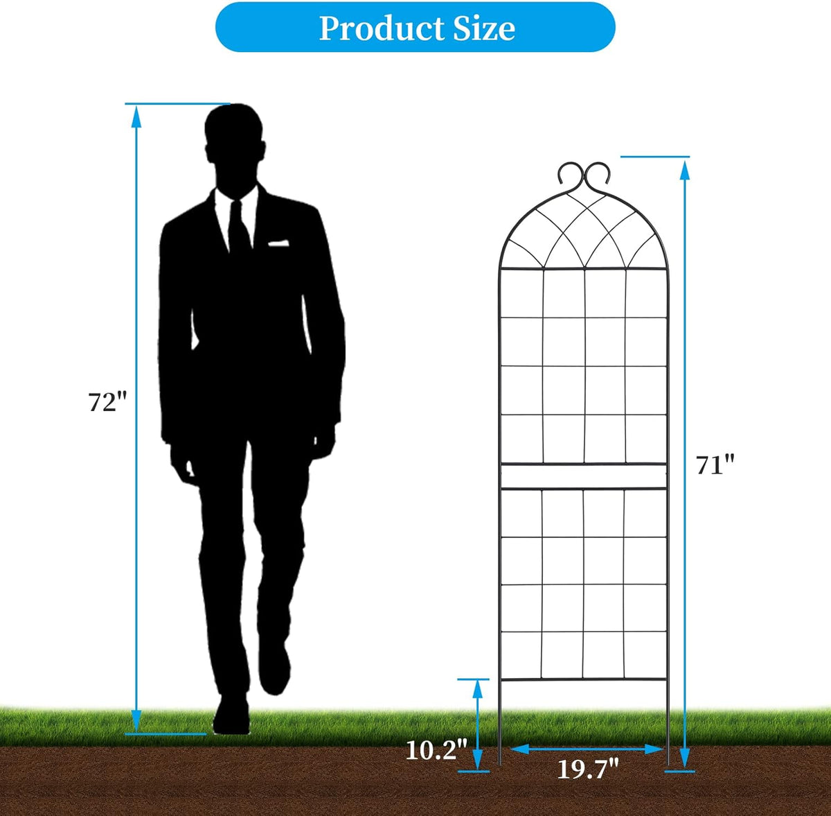 1 Pack Garden Trellis 71" H x 19.7" W for Climbing Plants Support Rustproof Metal Iron Rose Trellis