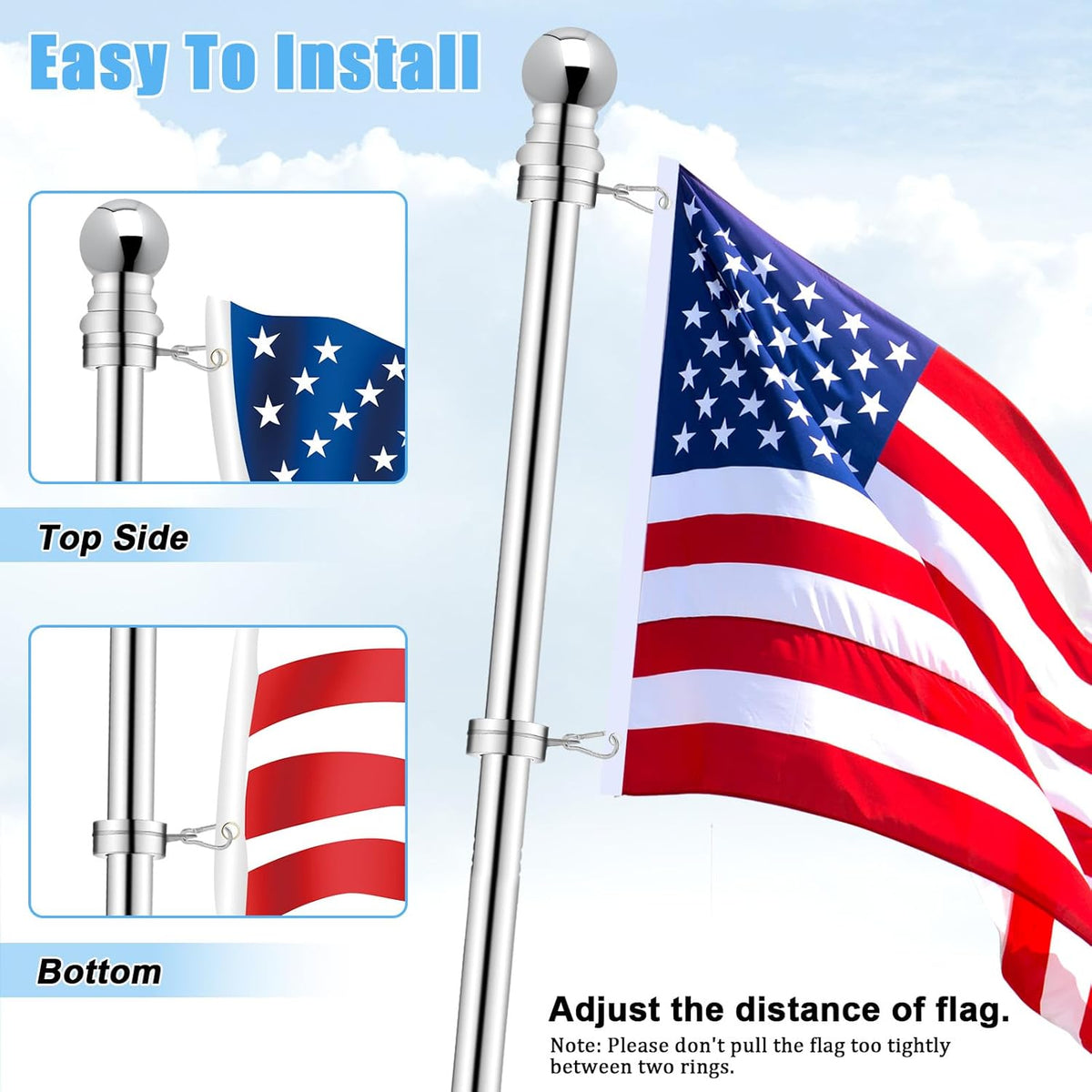 1.5" Flag Pole Rings, 2 Pcs Aluminum Alloy Spinning Flag Pole Ring Clips Swivels, 360° Rotating