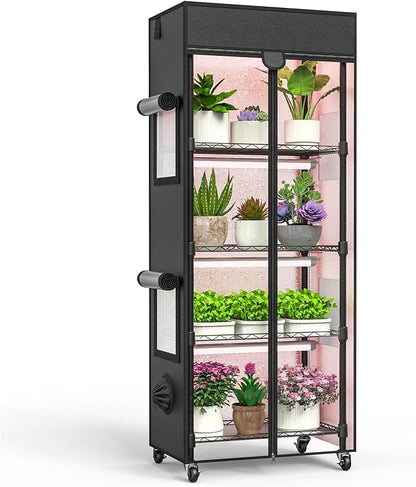 Indoor Greenhouse with Grow Light, 5 Tier 23.2" L×13.3" W×61.3" H Indoor Green House, with 96W Full
