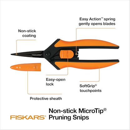 Fiskars Pruning Snips - 6" Garden Shears with Comfort Grip and Spring Action - Sharp and Precise