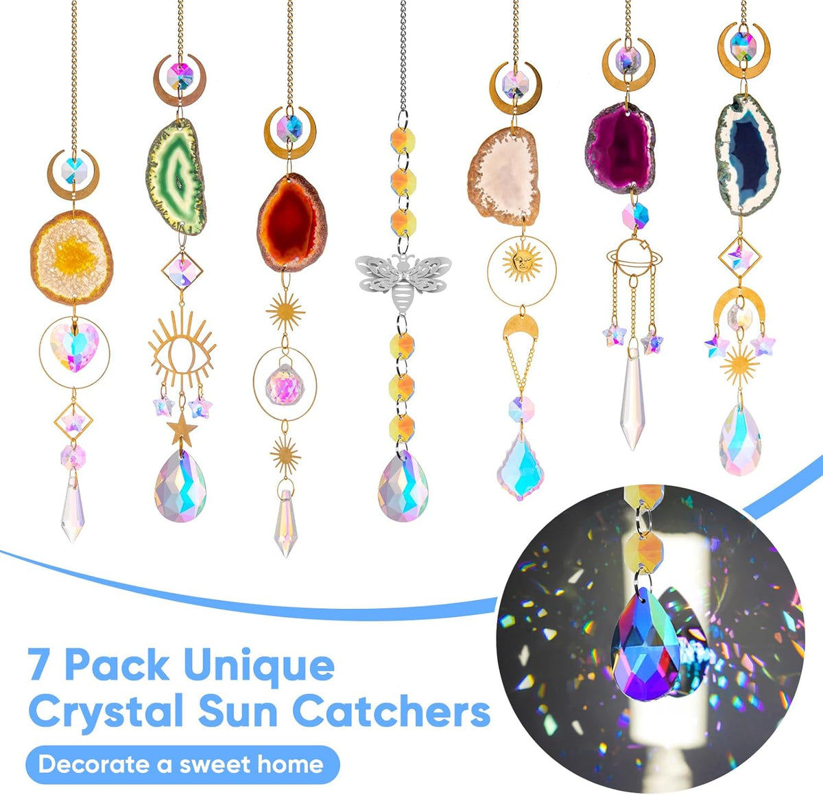 7 PCS Crystal Suncatcher, Hanging Suncatchers with Crystals Light, Sun Catchers Indoor Window
