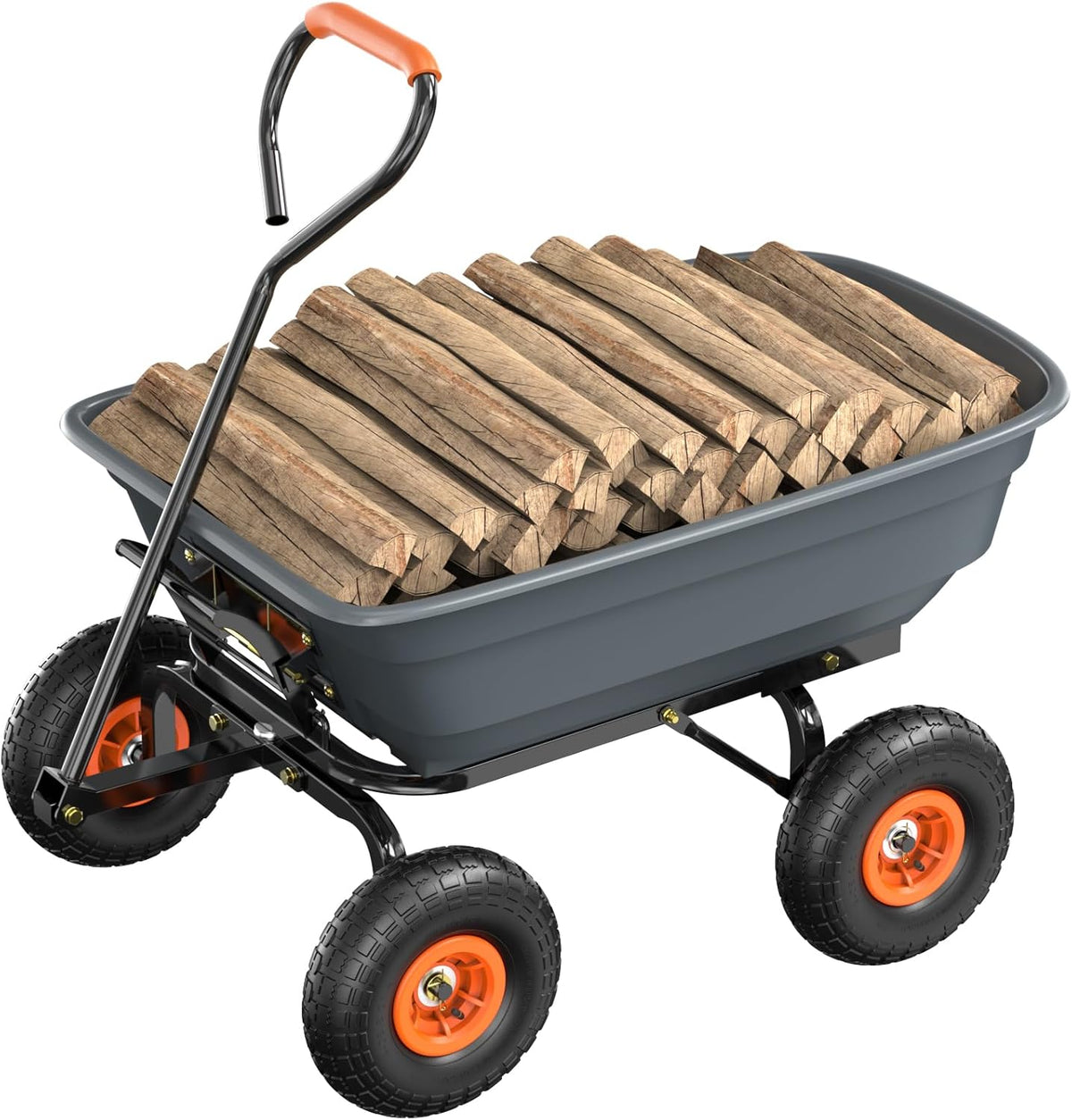 VINGLI Wheelbarrow, Plastic and Steel Wheel Barrel, Garden Cart for Lawn, Gardening, Construction
