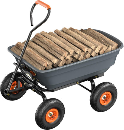 VINGLI Wheelbarrow, Plastic and Steel Wheel Barrel, Garden Cart for Lawn, Gardening, Construction