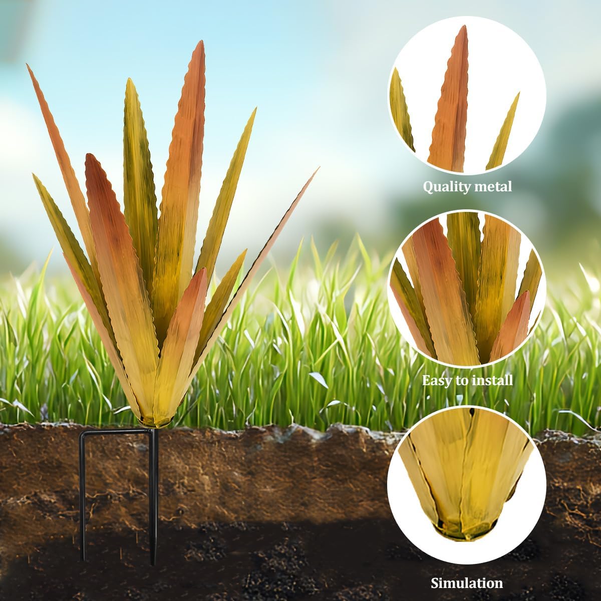 EROCK 2 Pcs Tequila Rustic Sculpture, Wind Resistant Metal Agave Plant Outdoor Home Decor, DIY