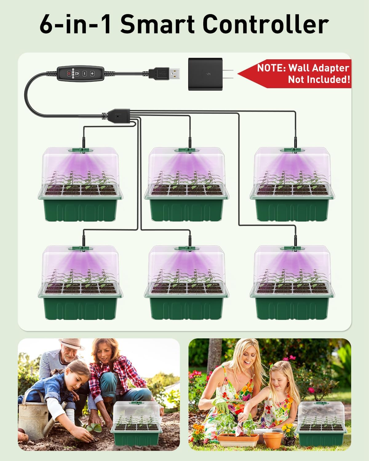 Pawfly 6 Pack Seed Starter Kit, 72 Cells, Seed Starter Trays with Adjustable Grow Lights & 3.9"