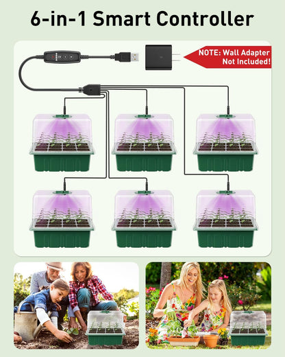 Pawfly 6 Pack Seed Starter Kit, 72 Cells, Seed Starter Trays with Adjustable Grow Lights & 3.9"