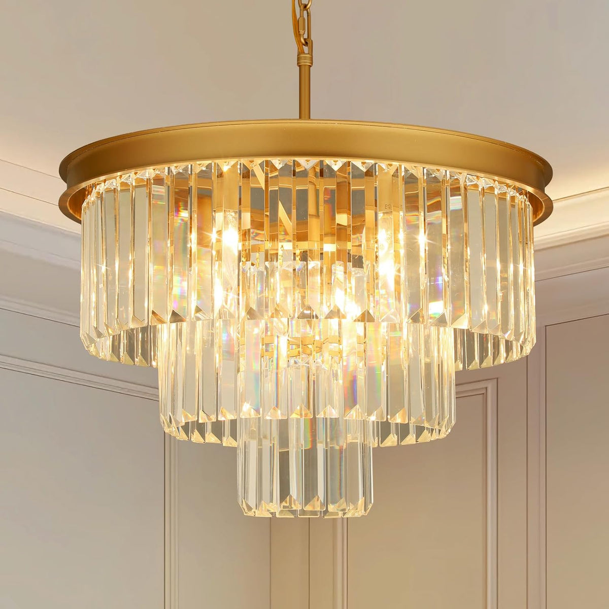 Crystal Chandeliers for Dining Room Lights Fixtures, 9 Lights Gold Modern Chandeliers for Bedroom