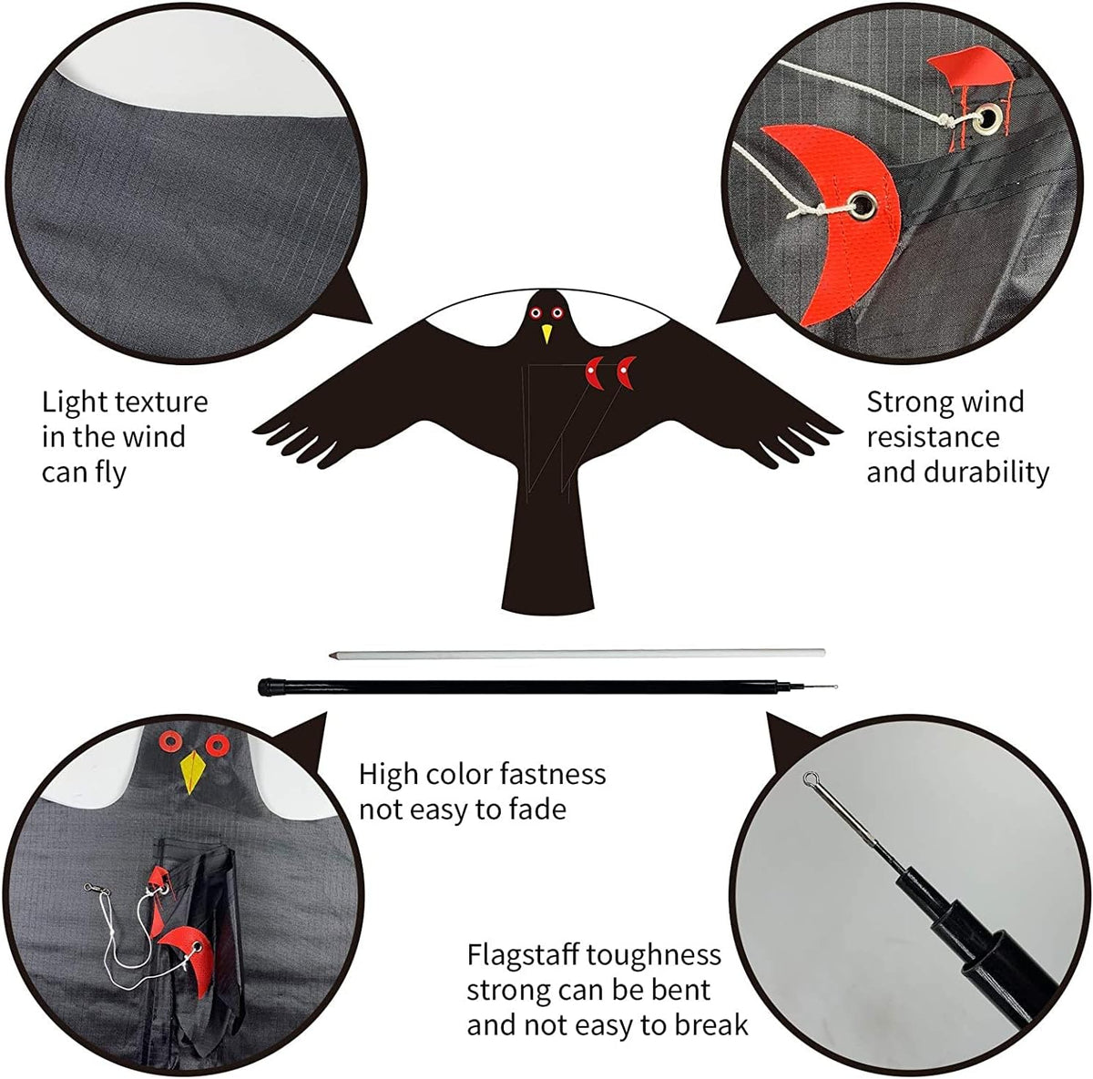 Bird Hawk Flying Kite with Pole Crops Farm Protector Bird Scarer Flying Kite with 4m Pole-Style C