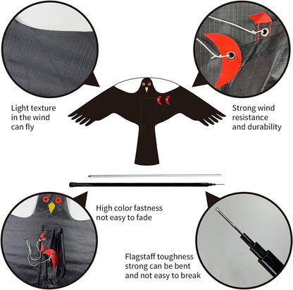 Bird Hawk Flying Kite with Pole Crops Farm Protector Bird Scarer Flying Kite with 4m Pole-Style C