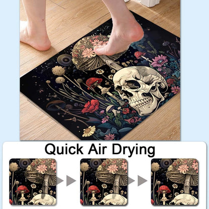 Bath Mat-Bathroom Rug，A Skull and Mushroom-Absorbent Non Slip Quick Dry Stain Resistant Easy to
