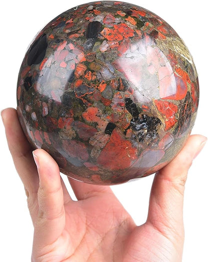 JIC Gem Large Brazilian Red Agate Crystal Sphere Gemstone Sphere Red Healing Crystal Ball with