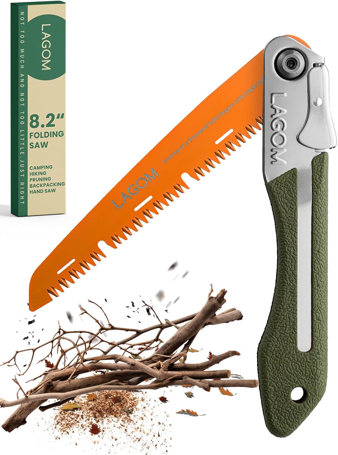 LAGOM Folding Camp Saw for Cutting Branches, 8.2" Straight Blade | SK5 Steel, Ergonomic Handle