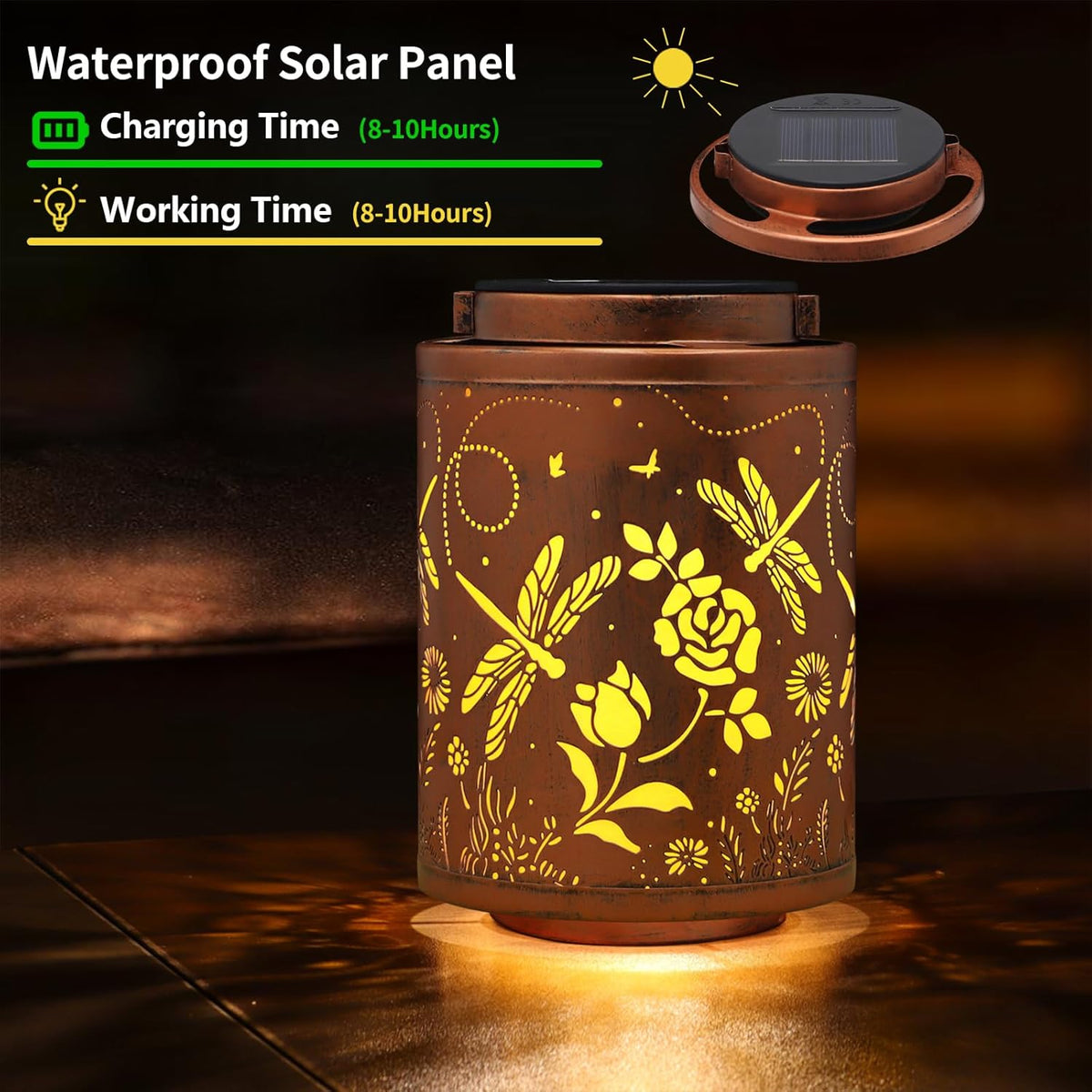 Solar Outdoor Lanterns, Dragonfly Garden Decor LED Light Hanging Waterproof Solar Lantern Birthday