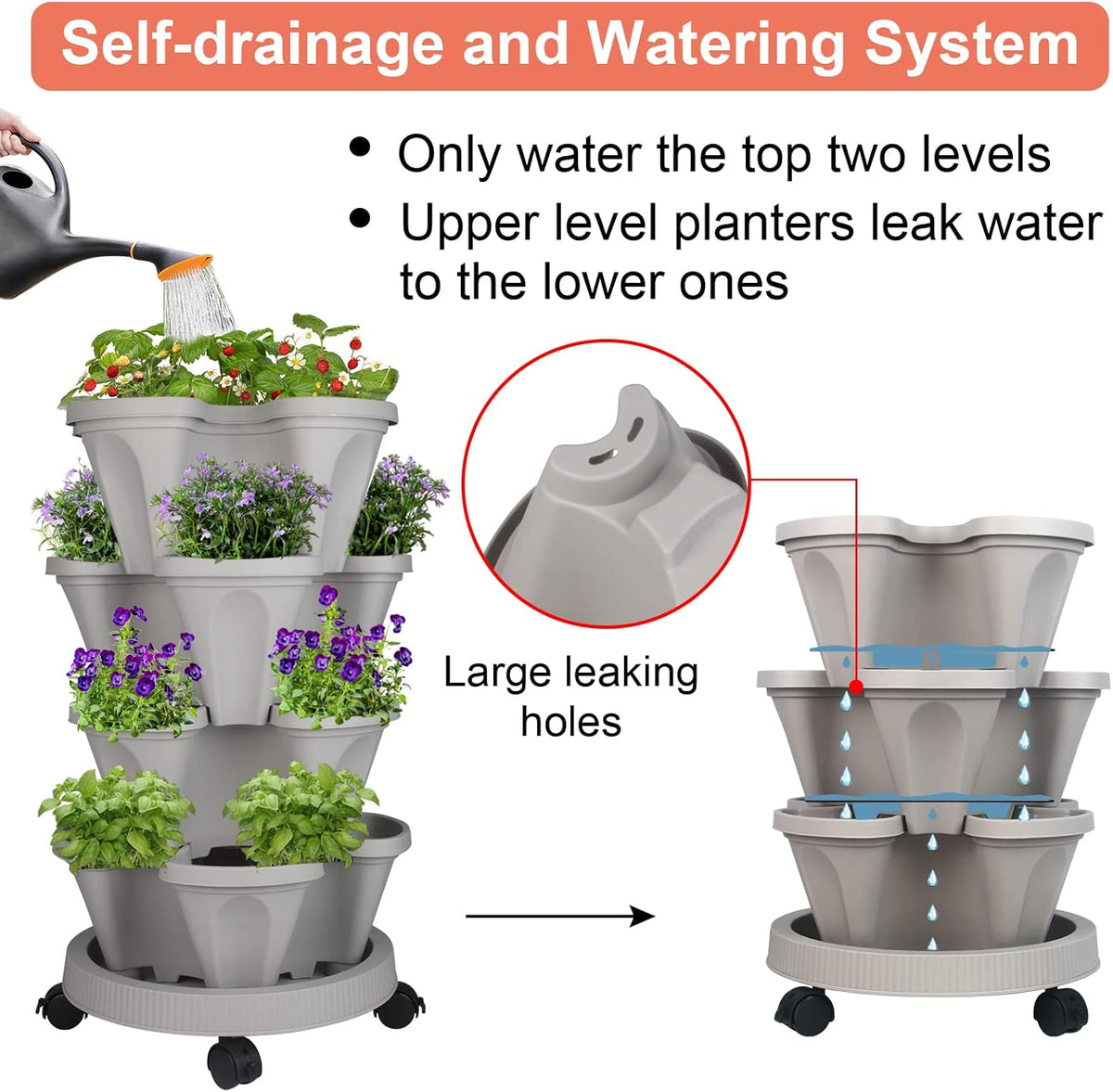 Vertical Planter 4 Tier Stackable Planters Garden Planters Strawberry Herb Flower and Vegetable