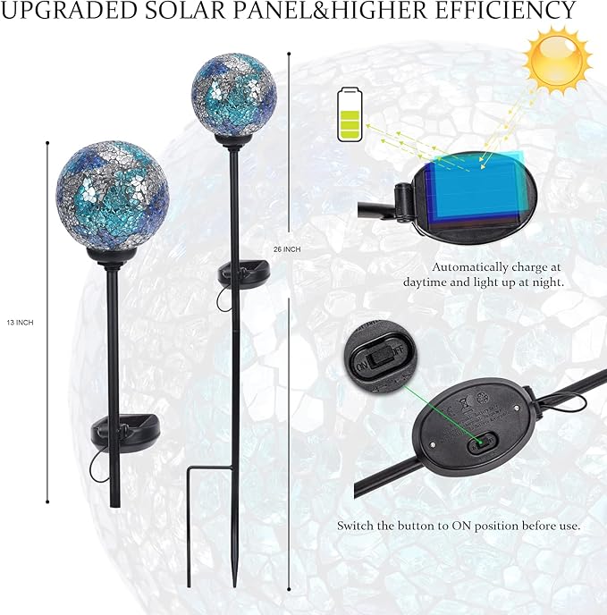 VCUTEKA Mosaic Solar Light, Solar Garden Decorative Lights Outdoor Waterproof LED Pathway Stake