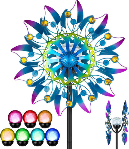 Solar Wind Spinner, Waterproof Outdoor Metal Wind Sculpture for Patio, Lawn & Garden Decor (Retro